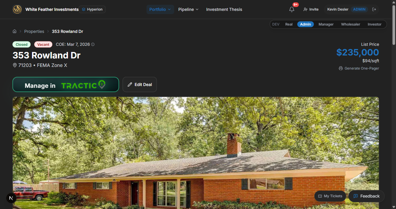 Property detail page showing 353 Rowland Dr with CLOSED status